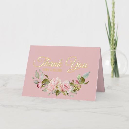  Bleke Paarse roze rozen bruiloft Dank je Folie Wenskaart (Voorkant)