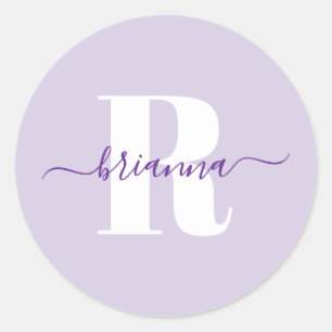 Bleke Paarse Script Naam Vet Monogram Ronde Sticker