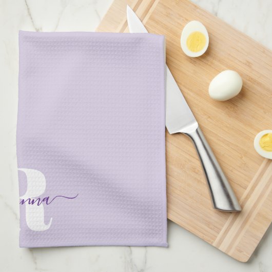 Bleke Paarse scriptnaam vet monogram Theedoek (Quarter Fold)