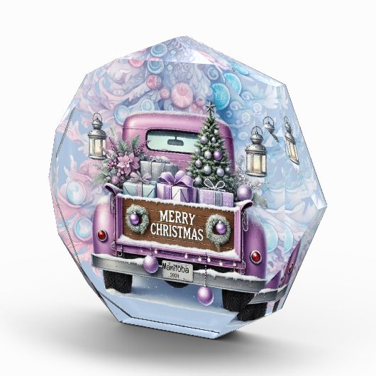 Bleke Paarse  Truck Vrolijk Kerstfeest Fotoblokken (Rechts)