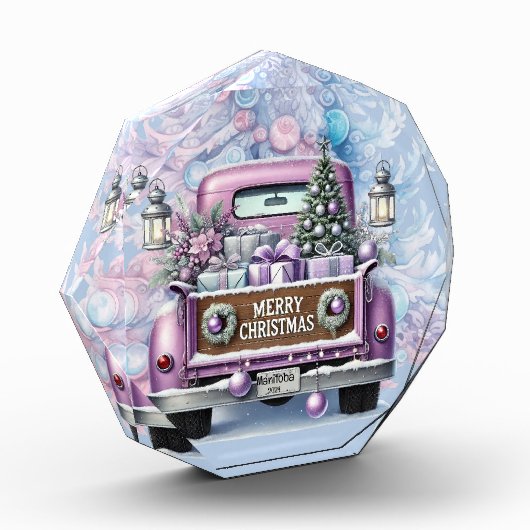 Bleke Paarse  Truck Vrolijk Kerstfeest Fotoblokken (Links)