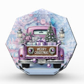 Bleke Paarse  Truck Vrolijk Kerstfeest Fotoblokken (Voorkant)