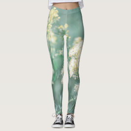 Bleke pasteelgroene, niet-geelachtige weidebloemen leggings