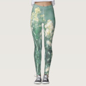 Bleke pastel groen geel wilde weidebloemen Leggi Leggings (Voorkant)