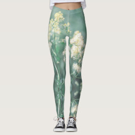 Bleke pastel groen geel wilde weidebloemen Leggi Leggings