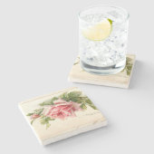 Bleke pastel  roze rozen stenen onderzetter (Zijkant)