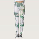 Bleke Pastelgroene Witte Klokbloem Leggings (Voorkant)