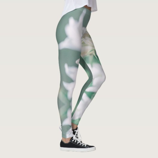 Bleke Pastelgroene Witte Klokbloem Leggings (Rechts)