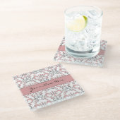 Bleke pastroze en grijze Arabesque op wit Glazen Onderzetter (Schuin)