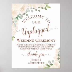 Bleke Peach Boho Floral Unplugged Wedding Ceremoni Poster