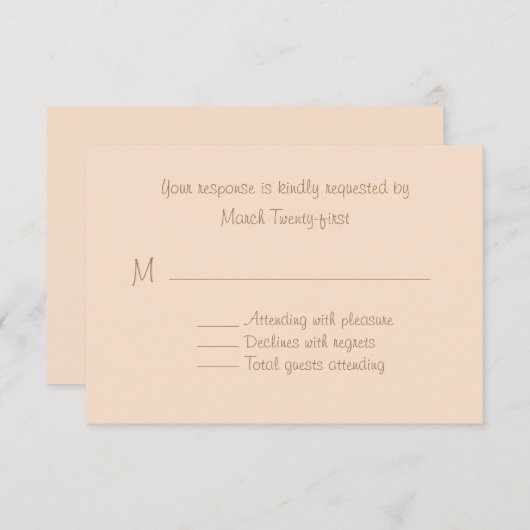 Bleke Peach Custom Wedding RSVP-kaart RSVP Kaartje (Voorkant / Achterkant)
