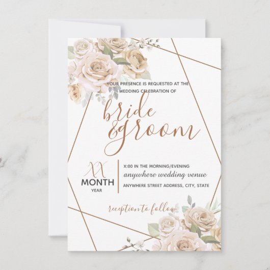 Bleke peach en bruine Floral in bruin huwelijk Kaart (Voorkant)