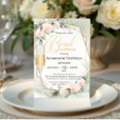 Bleke Peachy Pink Flowers Brunch en Bubbly Shower Kaart