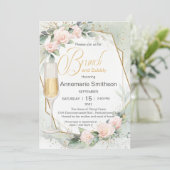 Bleke Peachy Pink Flowers Brunch en Bubbly Shower Kaart (Staand voorkant)