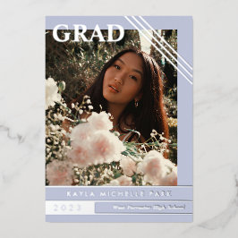 Bleke Periwinkle Silver Lines Foto Afstuderen Folie Uitnodiging