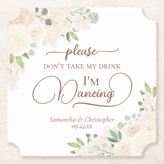 Bleke perzik bloem neem mijn Drink bruiloft niet Kartonnen Onderzetters (Voorkant)