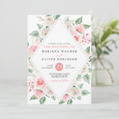 Bleke Perzik Blush Roze Bloemige Trouw Uitnodiging (Staand voorkant)