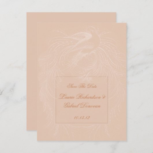 Bleke perzik duif op perzik Bewaar de datum Aankondigingskaart (Voorkant / Achterkant)