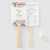 Bleke perzik en blush roze bloemenbruiloft program handwaaier (Voorkant en achterkant)