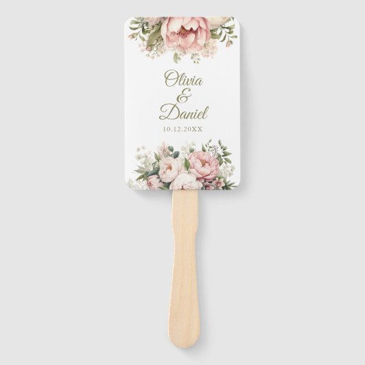 Bleke perzik en blush roze bloemenbruiloft program handwaaier (Voorkant)