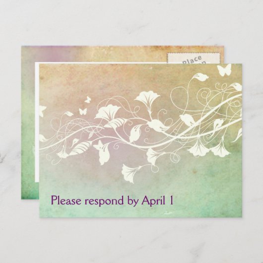 Bleke perzik en groene pastelgrunge RSVP Uitnodiging Briefkaart (Voorkant / Achterkant)