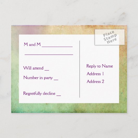 Bleke perzik en groene pastelgrunge RSVP Uitnodiging Briefkaart (Achterkant)