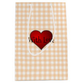 Bleke perzik gingham rood hart met liefde medium cadeauzakje (Voorkant)