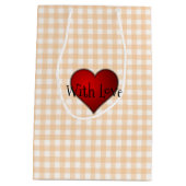 Bleke perzik gingham rood hart met liefde medium cadeauzakje (Achterkant)