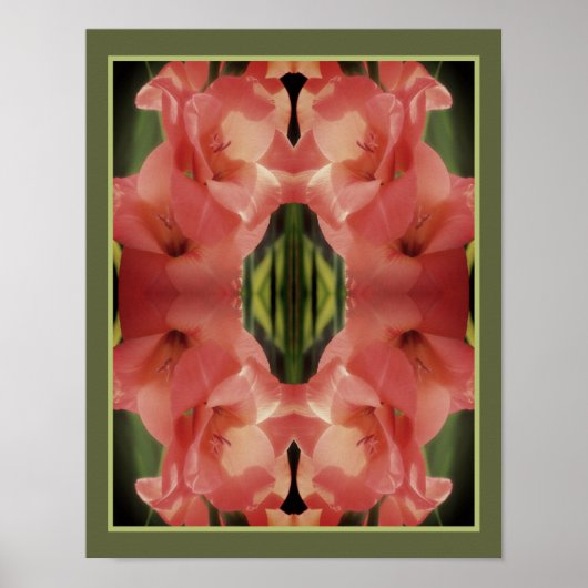 Bleke Perzik Gladiolus Flower Mirror Abstract Poster (Voorkant)
