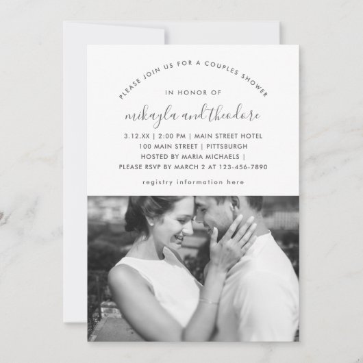 Bleke perzik koppels douchen foto uitnodiging (Voorkant)