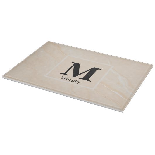 Bleke perzik marmer met witte strepen monogram snijplank (Hoek)