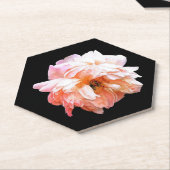 Bleke perzik pioen op zwart kartonnen onderzetters (Schuin)