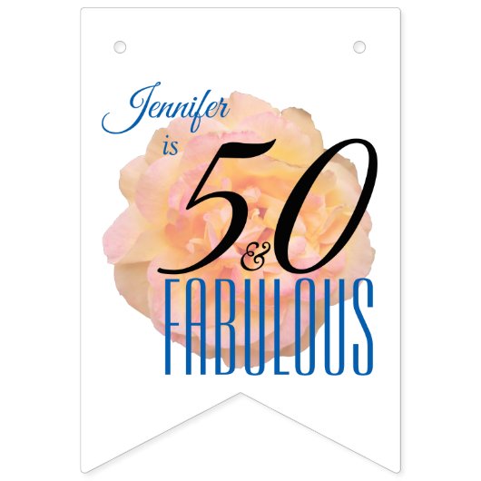 Bleke perzik Roos 50 en Fabulous Birthday Party Vlaggetjes (Eerste vlag)