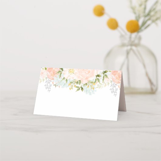 Bleke perzik Rozen Boeketten met groen Plaatskaartje (Achterkant)