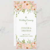 Bleke perzik Rozen en groen bruiloft programma Programmakaart (Voorkant / Achterkant)