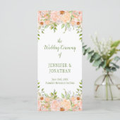 Bleke perzik Rozen en groen bruiloft programma Programmakaart (Staand voorkant)