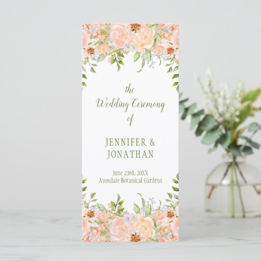 Bleke perzik Rozen en groen bruiloft programma Programmakaart (Staand voorkant)