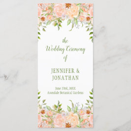 Bleke perzik Rozen en groen bruiloft programma Programmakaart