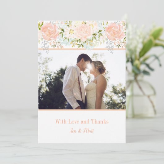 Bleke perzik Rozen groen foto dank u kaarten (Staand voorkant)