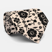 Bleke perzik zwart bloemig stropdas (Opgerold)