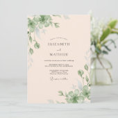 Bleke Perzikbladige Eucalyptus Bruiloft Kaart (Staand voorkant)
