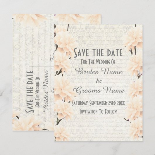  bleke perzikflorale met uitzondering van de datum aankondigingskaart (Voorkant / Achterkant)