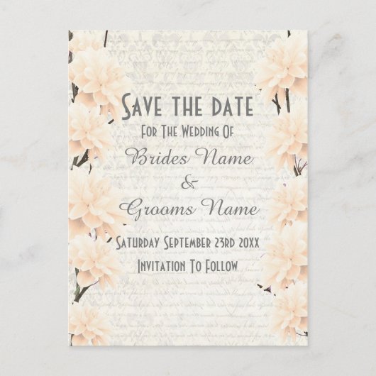  bleke perzikflorale met uitzondering van de datum aankondigingskaart (Voorkant)