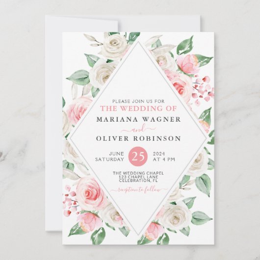 Bleke Perzische Blush Pink Floral Weddenschap Kaart (Voorkant)