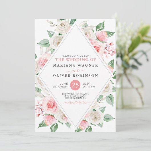 Bleke Perzische Blush Pink Floral Weddenschap Kaart (Staand voorkant)