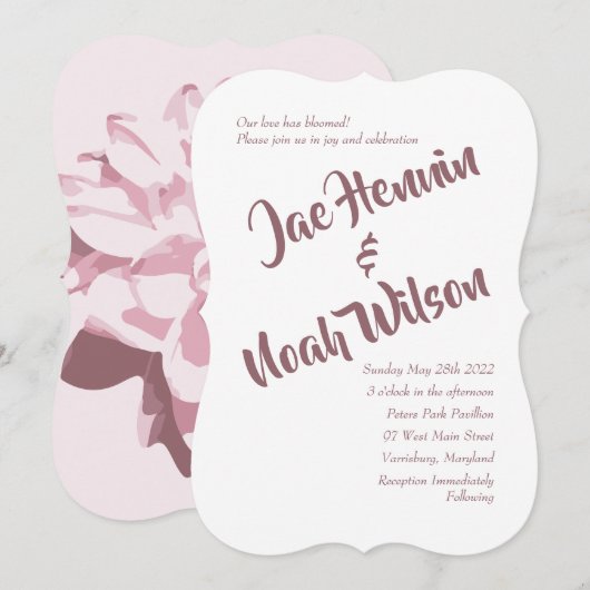 Bleke Pink Dahlia Floral Wedding Invitations Kaart (Voorkant / Achterkant)