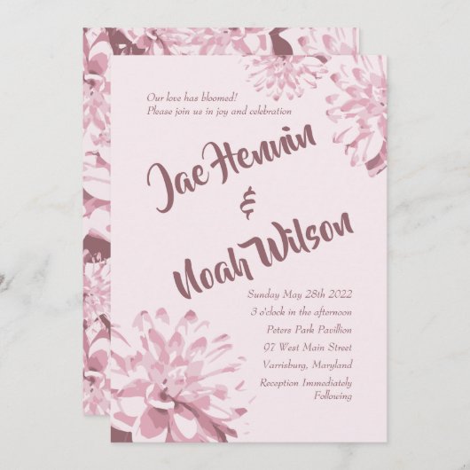 Bleke Pink Dahlia Floral Wedding Invitations Kaart (Voorkant / Achterkant)