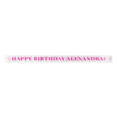 Bleke Pink Gingham Plaid en Fuchsia Happy Birthday Satijnen Lint (Voorkant)