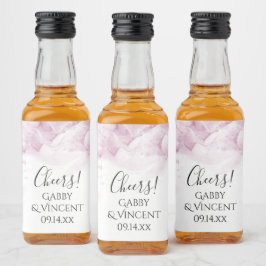 Bleke Pink Hydrangea Flowers Waterverf Weddenschap Likeurfles Etiket