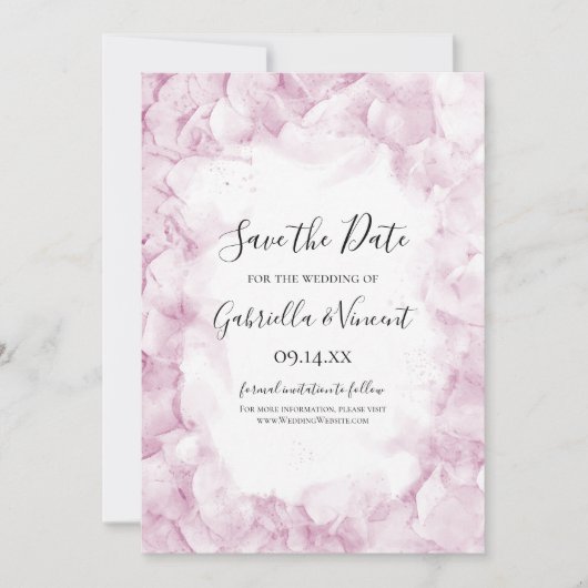 Bleke Pink Hydrangea Flowers Waterverf Weddenschap Save The Date (Voorkant)